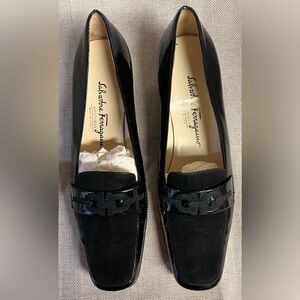 Salvatore Ferragamo Black Patent Leather and Suede Shoes